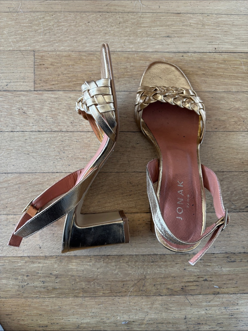 Jonak Metallic Gold Braided Slingback Heels